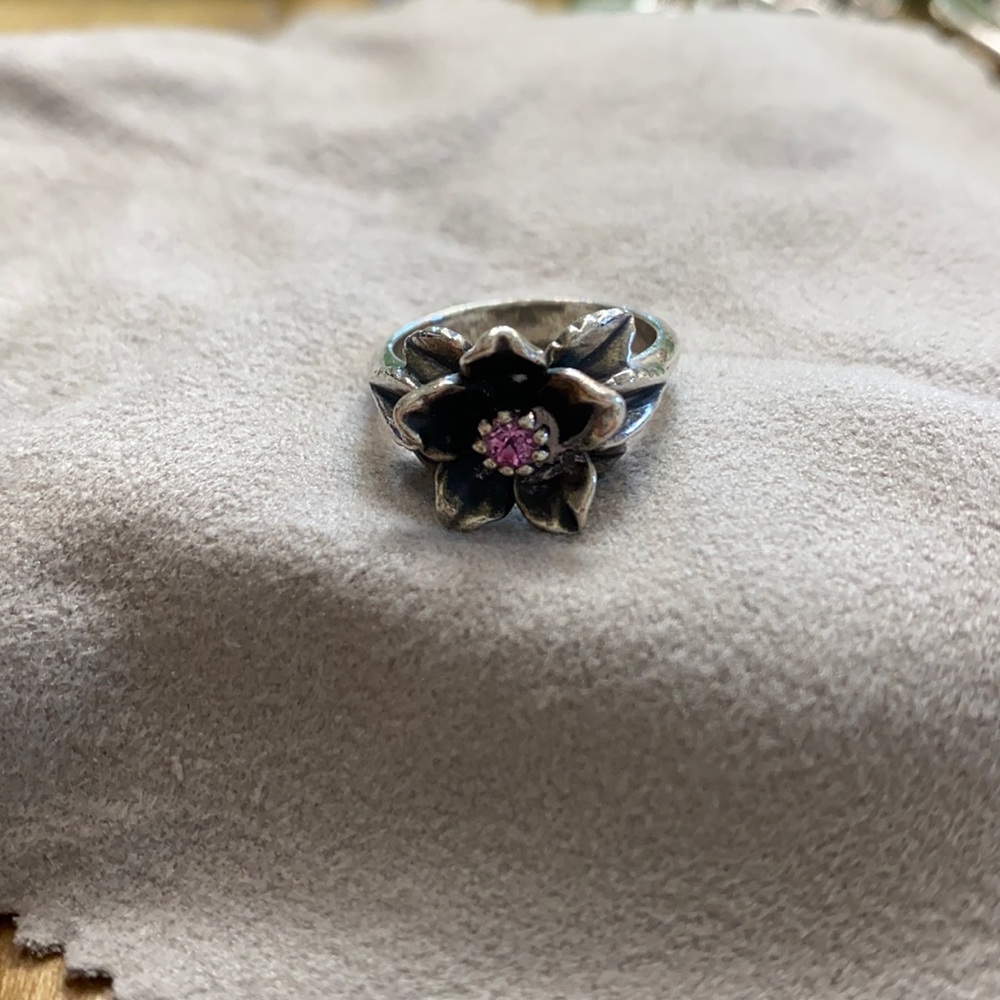 James Avery retired flower with pink sapphire